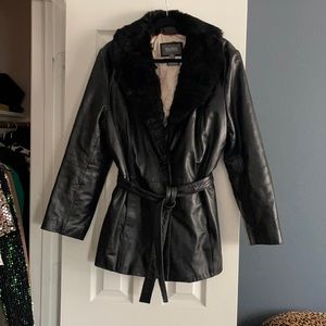 WILSONS LEATHER Genuine Fur & Leather Trench